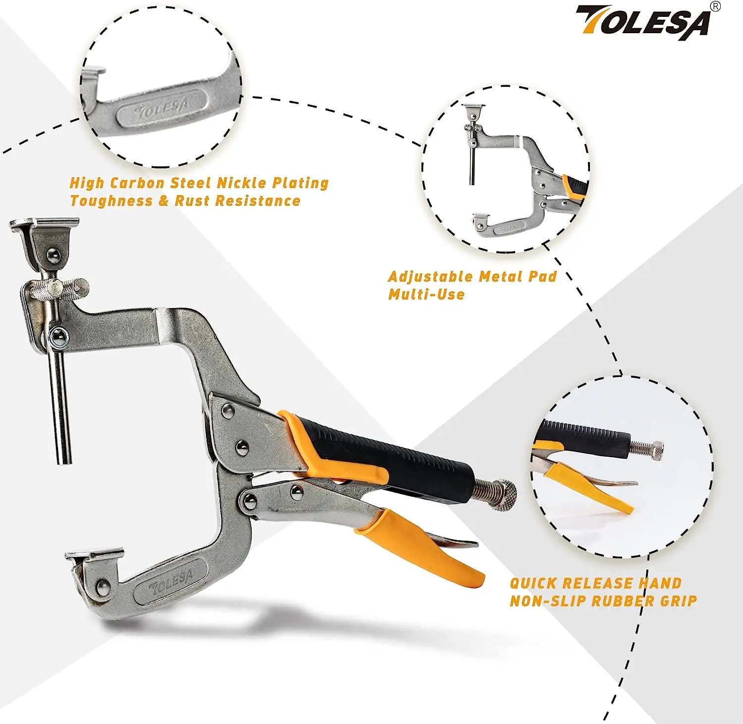 Imagem -03 - Tolesa Peças 11 Clamps Clamps Grampos de Furo de Bolso para Trabalhar Madeira Grampos de Ângulo Direito de 90 Graus com Maneiras Almofadas Ajustáveis Braçadeiras de Cara de Metal
