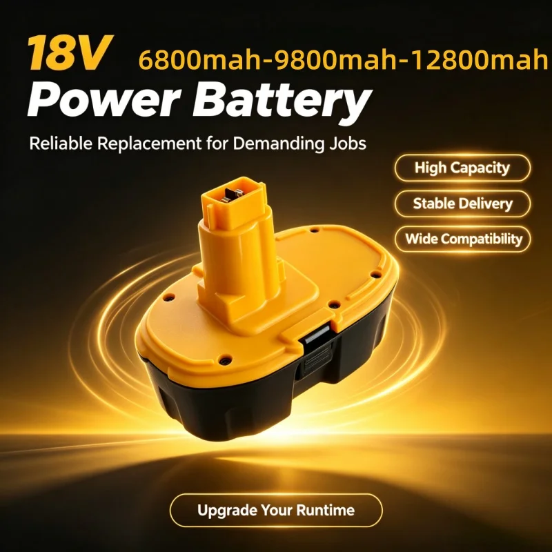 High Capacity 18V 6800mAh‑12800mAh Ni‑MH Rechargeable Replacement Battery Compatible with Dewalt DC9096 DE9039 DE9095 DW9098