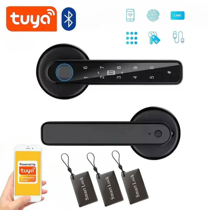 Tuya Bluetooth Smart Door Lock Biometric Fingerprint Lock Indoor Wooden Door Keyless Entry Digital Intelligent Lock App Unlock