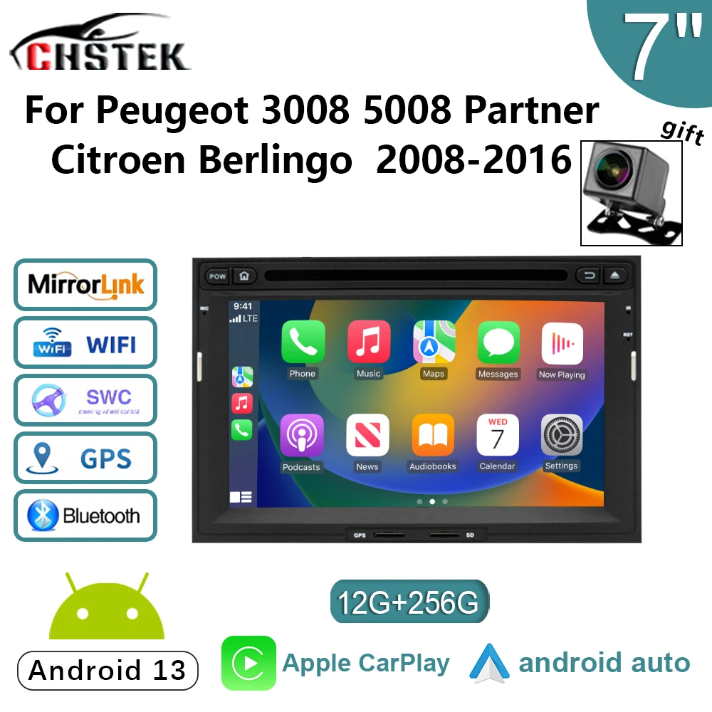 CHSTEK Car Radio Android 13 for PEUGEOT 3008 5008 Partner CITROEN Berlingo Carplay GPS Vehicle Multimedia Navigation Player 4G