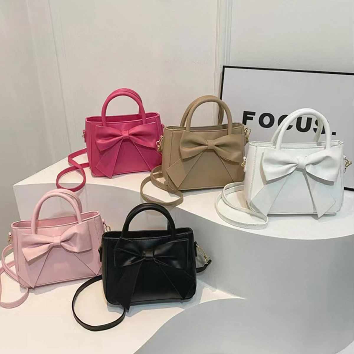 Cute Bow Knot Purses,PU Leather Shoulder Tote Bags with Top Carry Handle, versatile,sweet Crossbody Bag for date,parties