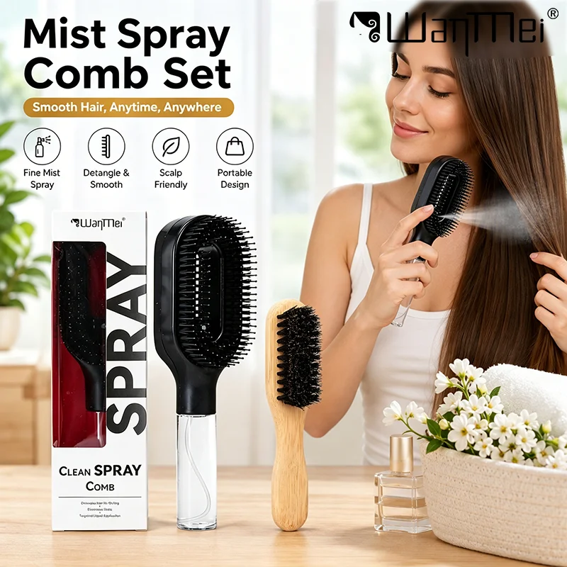 2pcs Portable Hair Comb Set Mist Spray Hair Brush Scalp Massage Slick Back Hair Brush Teasing for Smooth Hair Styling Tools