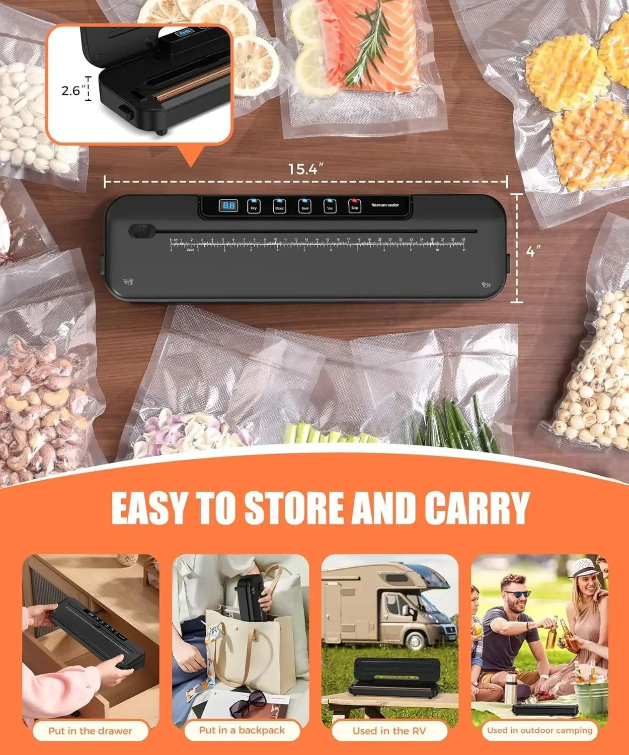 

[XMSJ]Vacuum Sealer Machine for Food Preservation, 6-in-1 Food Sealer for Freshness Storage, 75kpa Compact Vacuum Sealing Machin