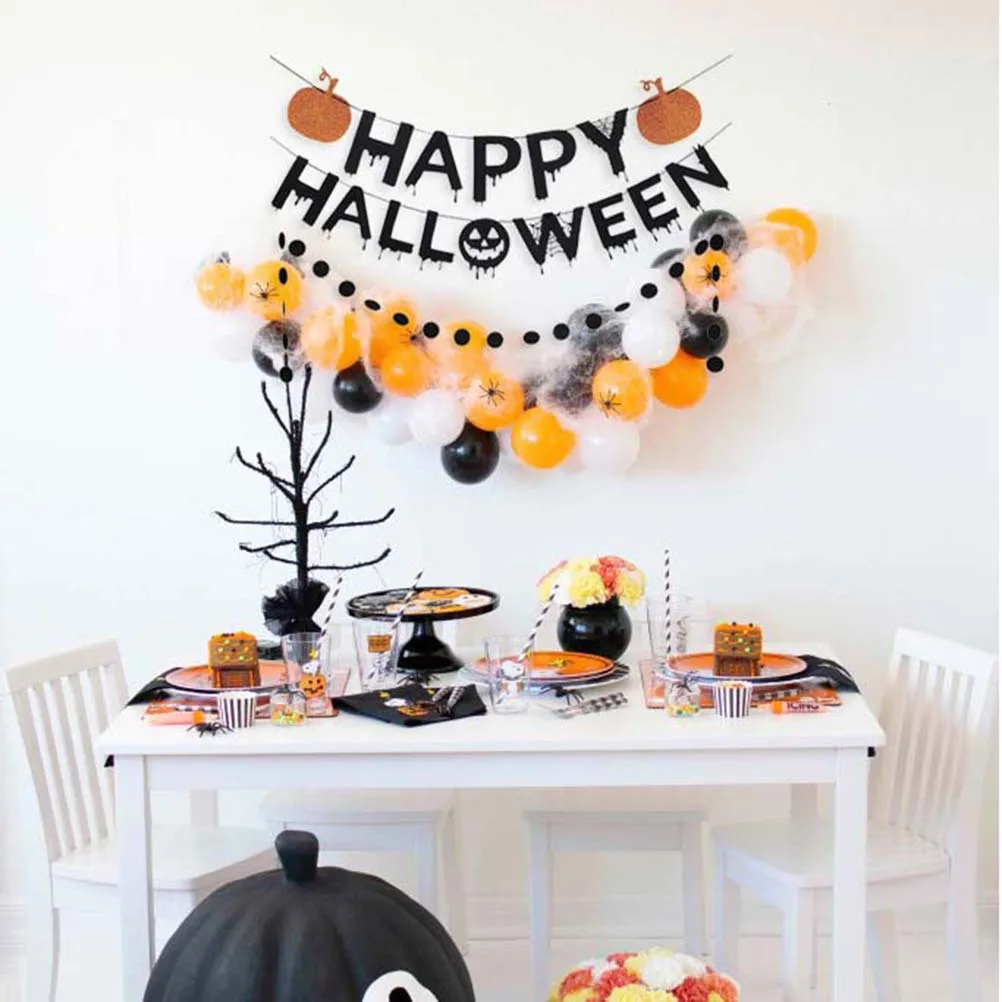

Halloween Pumpkin Nonwoven Banner Hanging Garland Party Supplies Halloween Party Decoration Banner Black Orange Colors