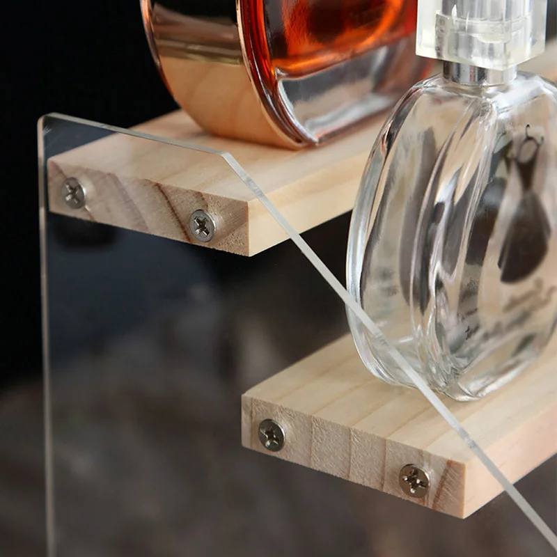 3-5 Tier Transparent Acrylic Base Solid Wood Display Stand Stepped Toys Models Cosmetics Skin Care Products Display Stand