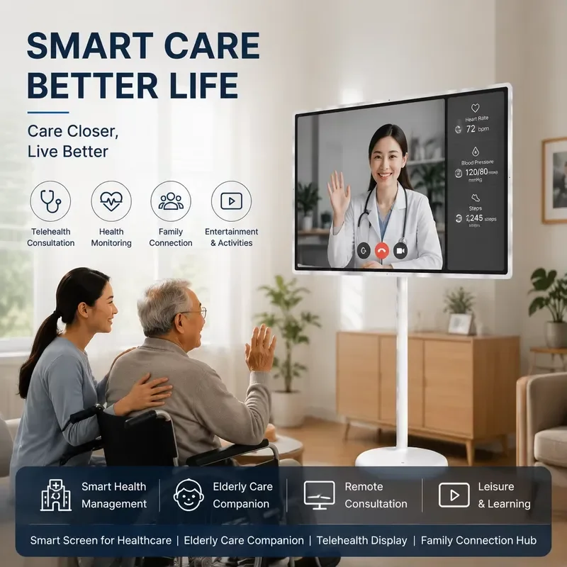 BOLRZO 32-Inch Removable and Rotatable Smart Touch IPS Screen, Portable Android TV with Home Stand, Suitable for Nursing