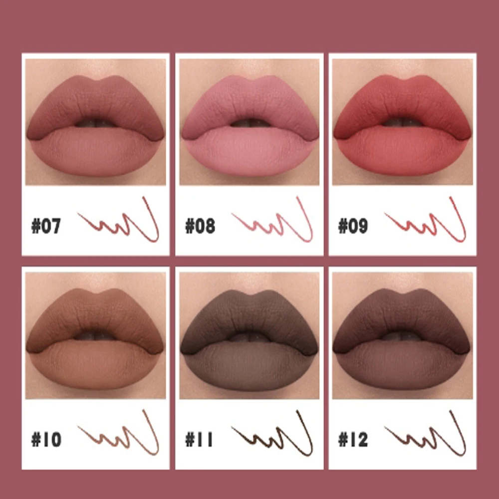 Pudaier-Caneta Matte de Lábios, Maquilhagem, Impermeável, Veludo, Batom Nude, Lápis, Vermelho, Castanho, Lipliner, Contour Tint, Maquilhagem Lábios, 12 Cores