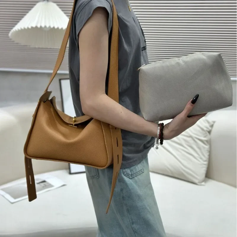 Wide Shoulder Strap Crossbody Bag Lychee Patterned Pillow Bag Casual Mother And Child Bag Women Armpit Handbag