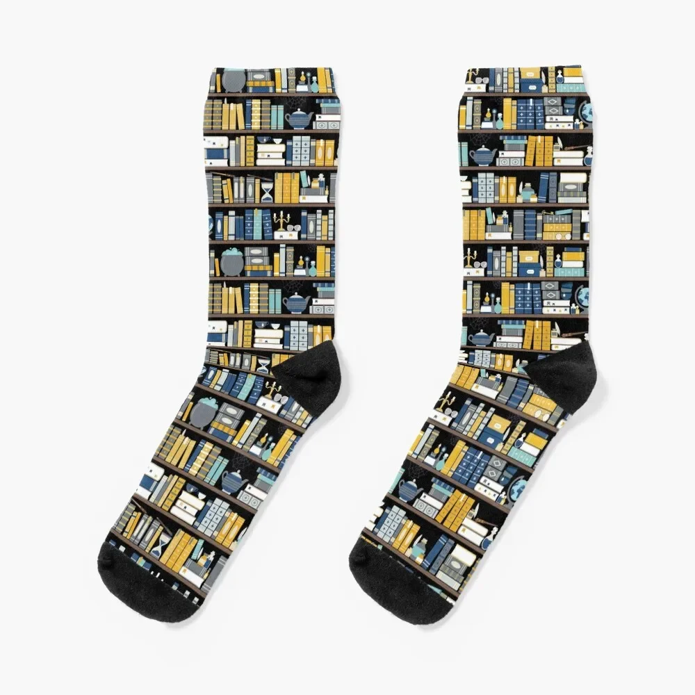 

Bookcase Pattern - Blue Yellow Library Socks tennis Christmas anti-slip Girl'S Socks Men's