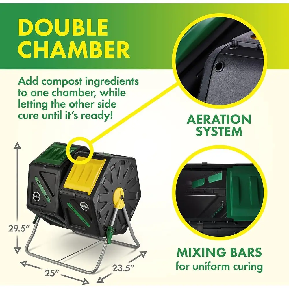 Dual Chamber Compost Tumbler – Easy-Turn, Heavy-Duty Outdoor Bin Composter with 2 Sliding Doors (2x18.5 Gal/70L