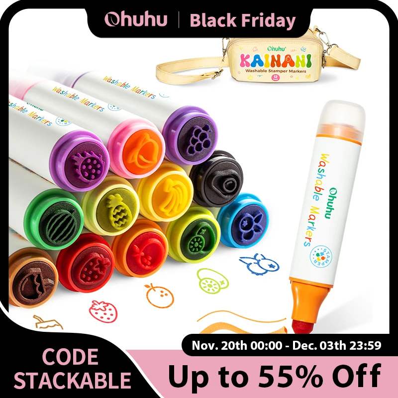 

Моющиеся маркеры Ohuhu для детей, 12 шт., маркеры для штампов на водной основе, двойные кончики, детские маркеры, маркеры-раскраски, художественные школьные принадлежности