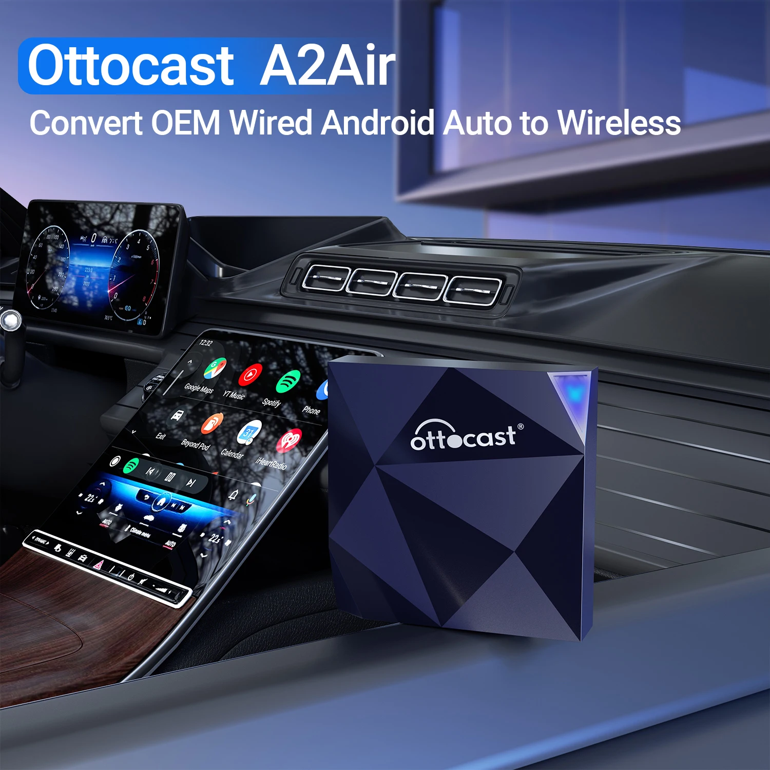 OTTOCAST A2-Air Wired to Wireless Android Auto Ai Box Adapter Activator USB Dongle Bluetooth Auto Connect For OEM Android Auto