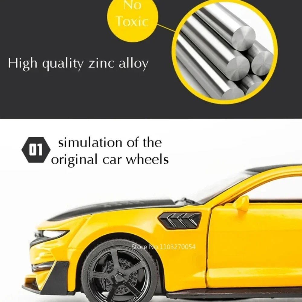 체중계 카마로 장난감 모델 자동차 합금 금속 다이캐스트, 4 문짝 개방 사운드 라이트, 풀백 차량, 소년 선물 컬렉션, 1/32