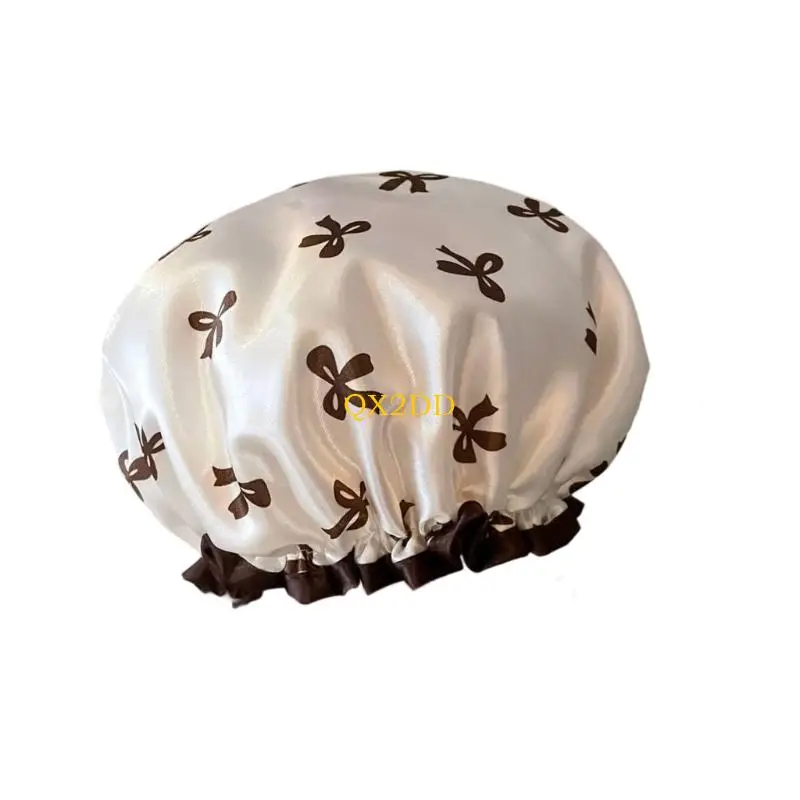 QX2D مرنة الحافة النساء قبعات دش مقاوم للماء مع أقواس زخرفية ملحق حمام ناعم للبنات الأزياء