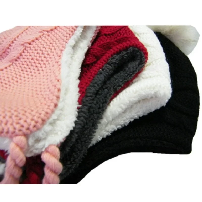 1-8 Years Girls Warm Hats Little Girl Pom Pom Hat Red White Pink Black Winter Knitted Ear Protection Beanies Kids Accessories