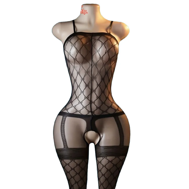 1 x Women's Sexy Bodysuit – Stretchy Mesh Leotard, Sheer Solid-Color Cut-Out Design