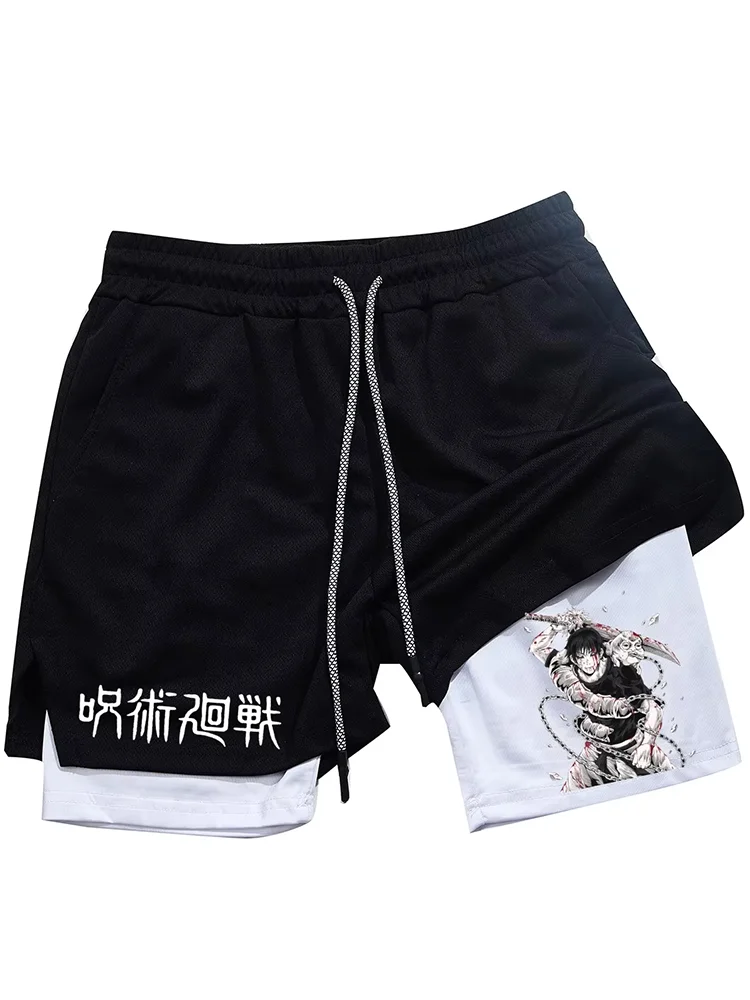 

Спортивные шорты для мужчин с принтом Toji, для тренировок, бега, повседневной носки, сетчатые, 2 в 1, модель DF0008