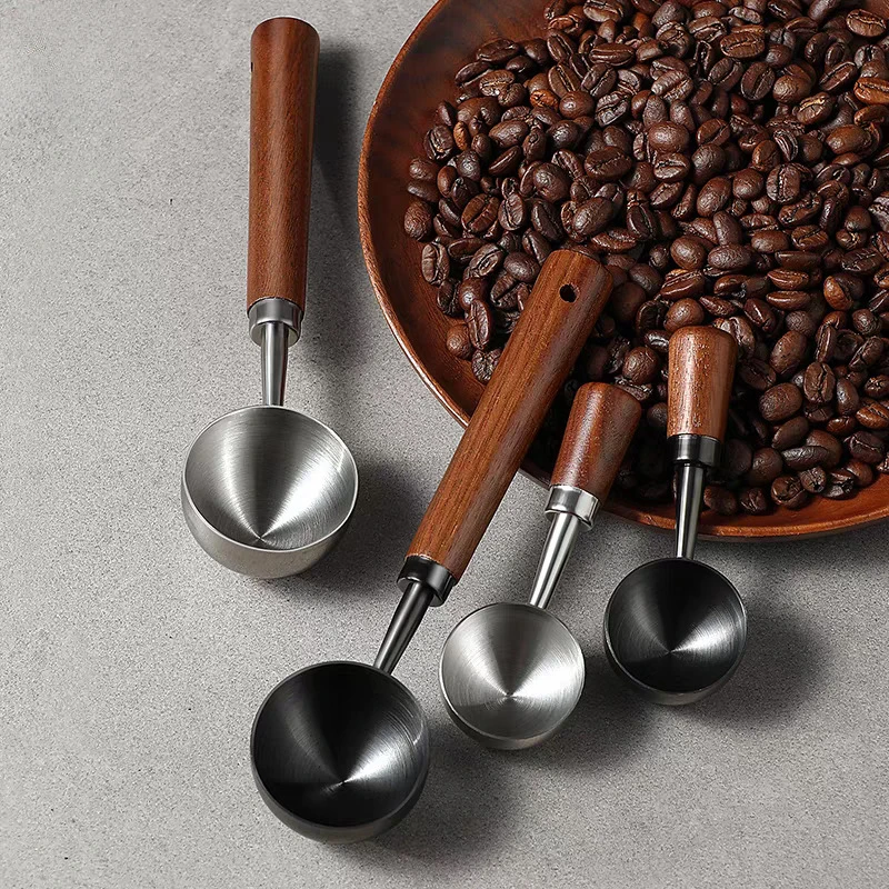 Wooden Handle Stainless Steel Measuring Cups Spoons Baking Tools Milk Powder Coffee Measuring Spoon Bartending Scale Accessories