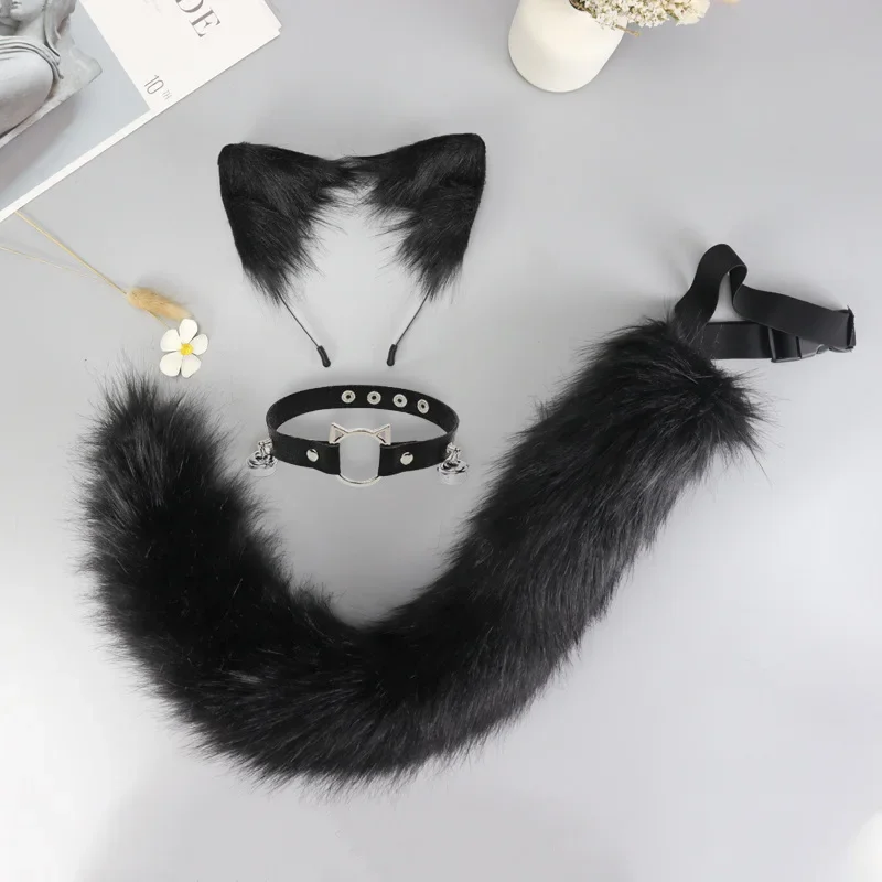 cos plush animal ear animal tail suit fox ear wolf ear headband tail accessories cat head bell collar halloween party