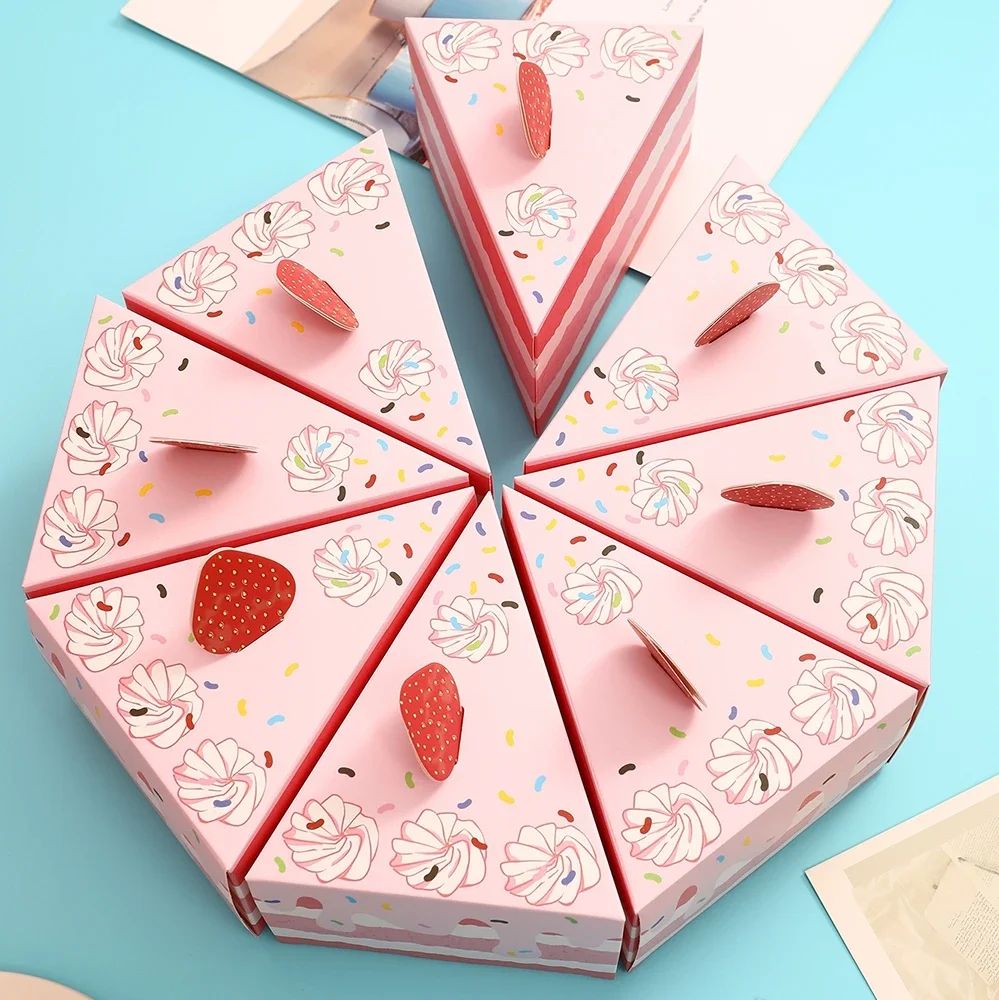8Pcs  Cake Shaped Cookie Cracker Box Paper Gift Boxes Baby Shower Favors Treat Kids Birthday Party Dessert Packaging Box