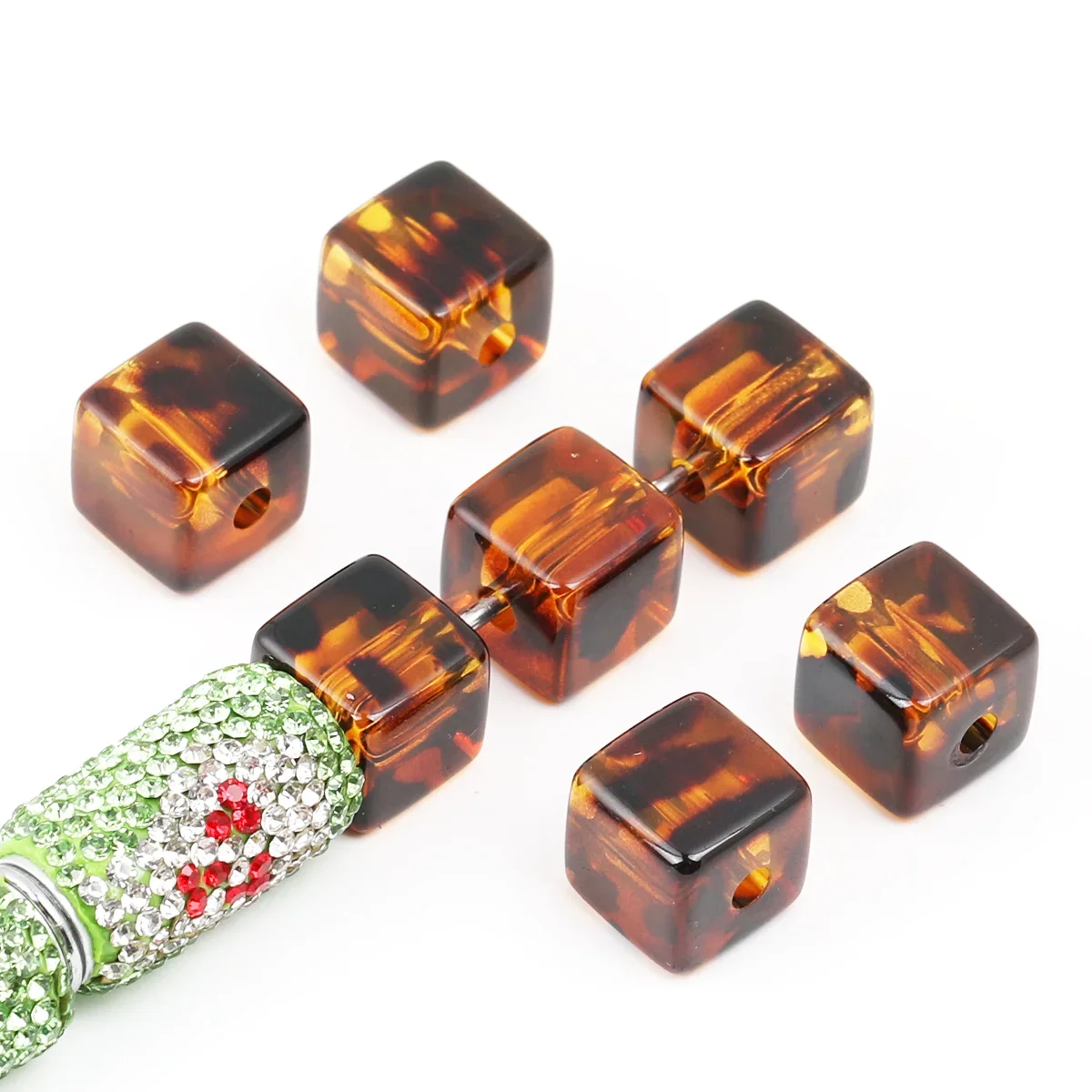 8pcs/16pcs Acrylic Beads,14mm Tortoise Shell Square Loose Beads for DIY Handmade Jewelry Making Supplies