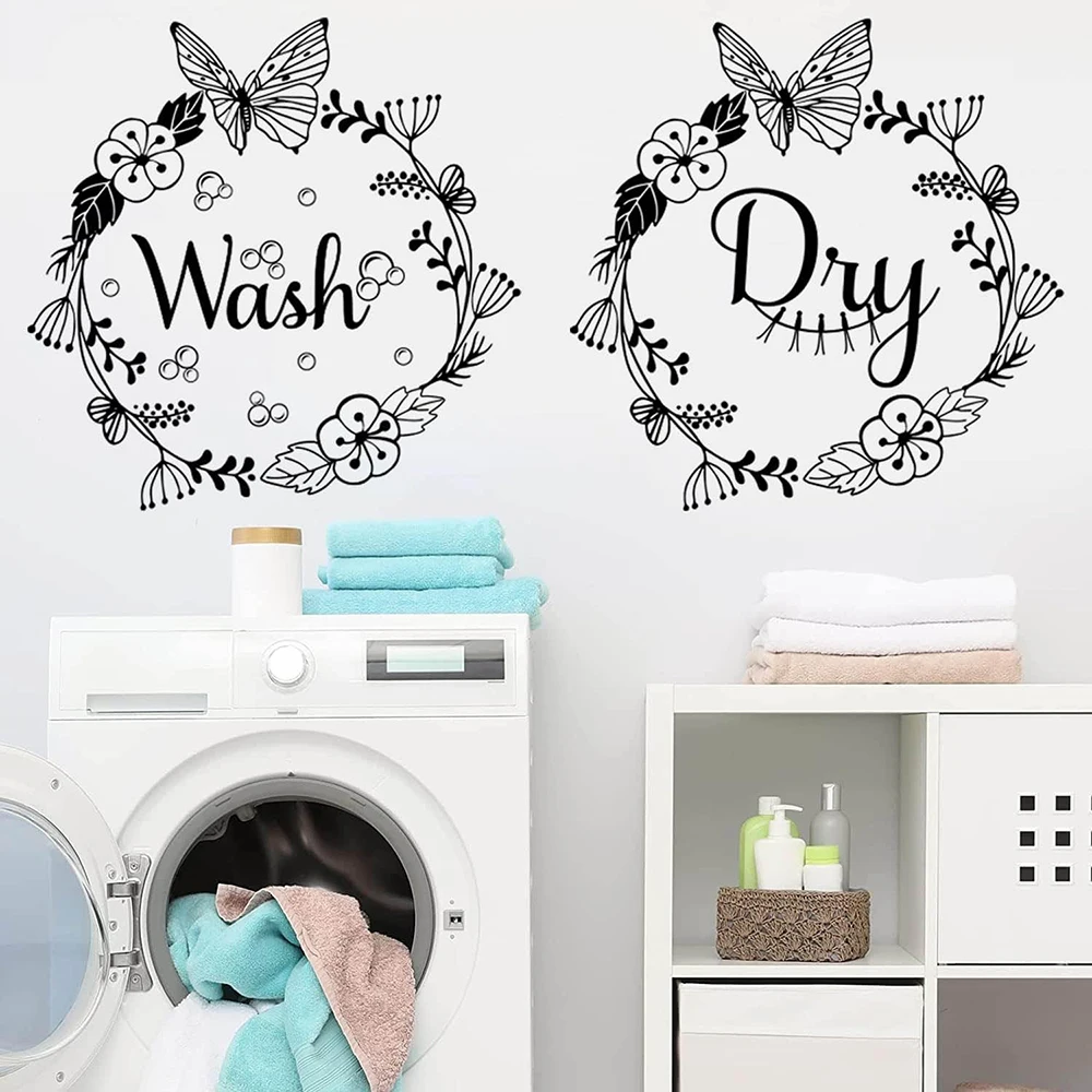 Laundry  Wash Dry Bubble Quote Wall Stickers Decals Washer Washing Machine Laundry Room Washroom Home Decor