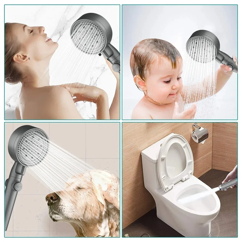 High Pressure Shower Head 5 Modes Adjustable Showerheads with Hose Water Saving One-Key Stop Spray Nozzle Bathroom Accessories image 6