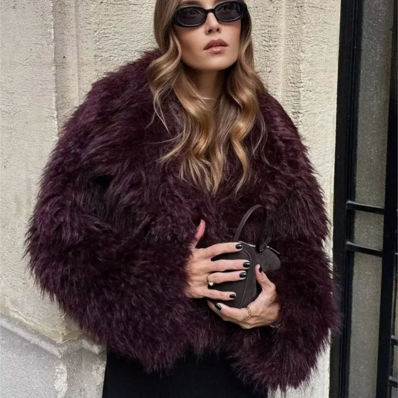 Abrigo de piel grueso liso y cómodo para mujer, abrigos de piel sintética de manga larga, moda de invierno, abrigo cálido elegante con cuello vuelto para mujer