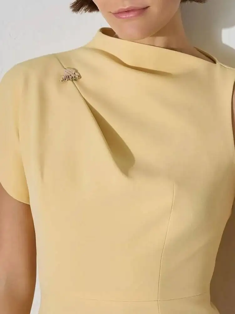 Abito primaverile girocollo con spacco laterale cavo Boho elegante da ufficio da donna solido dritto da festa donna aderente aderente sui fianchi Mujer