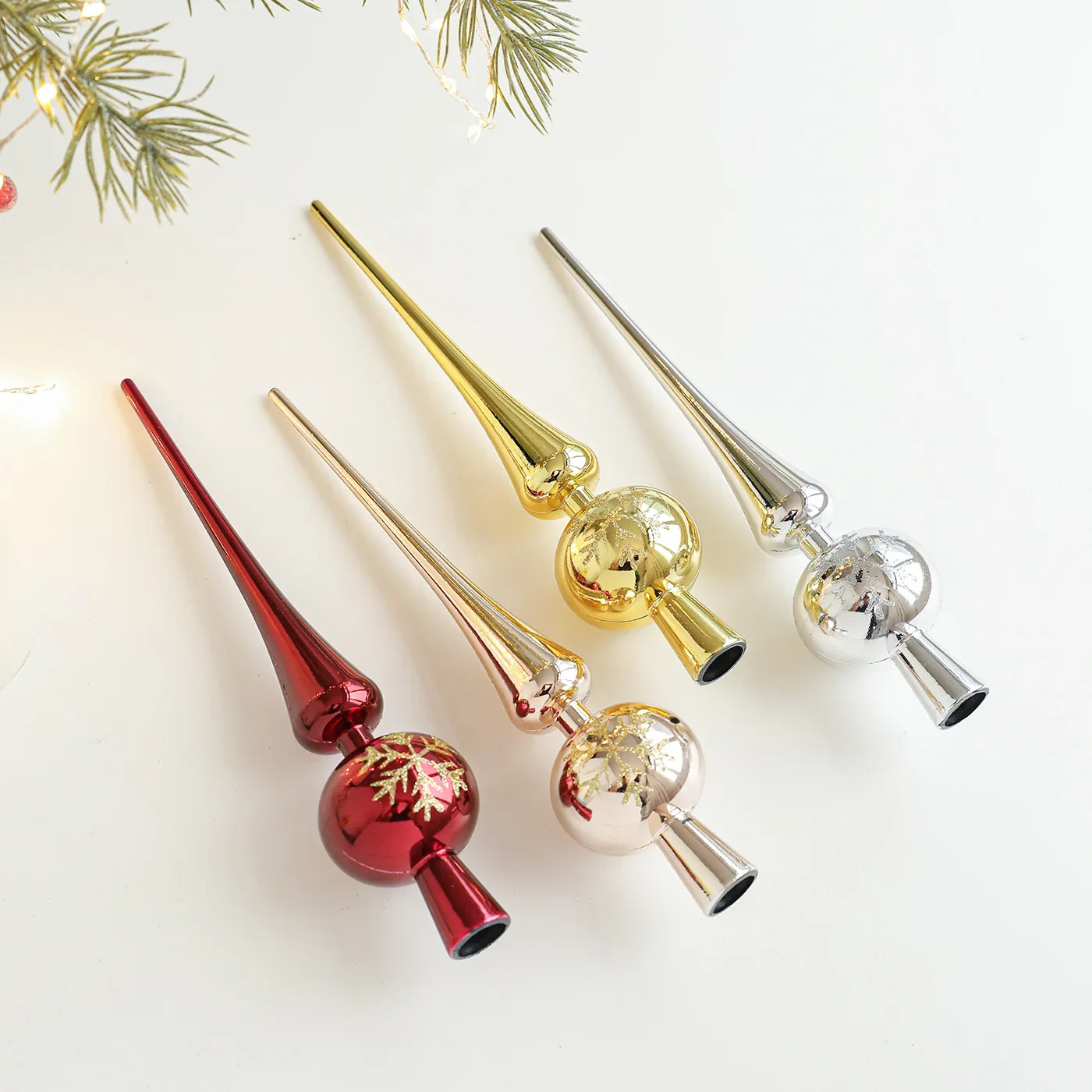 

Gourd Tree Top Star Plastic Electroplating Snowflake Printing Painted Christmas Tree Top Decoration Atmosphere Decoration Props