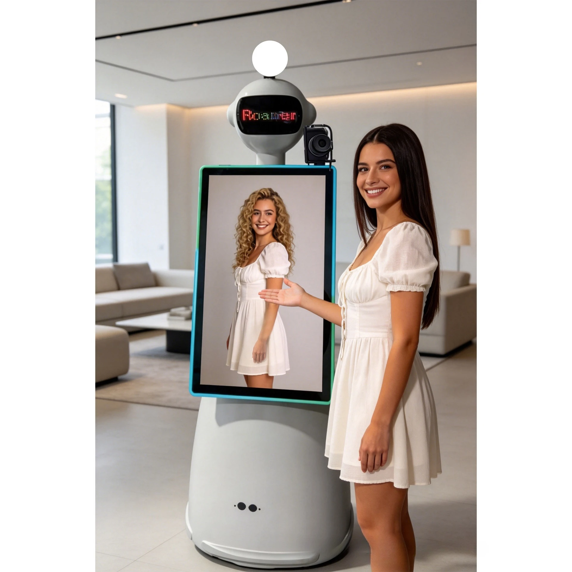 Robot camera AI photo booth rover robot with 32 inch screen party photo