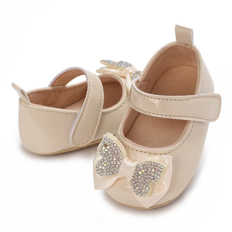 أحذية ماري جين جديدة غير رسمية لطيفة على شكل فيونكة من حجر الراين للفتيات الصغيرات، أحذية مشي خفيفة الوزن غير قابلة للانزلاق للربيع والخريف