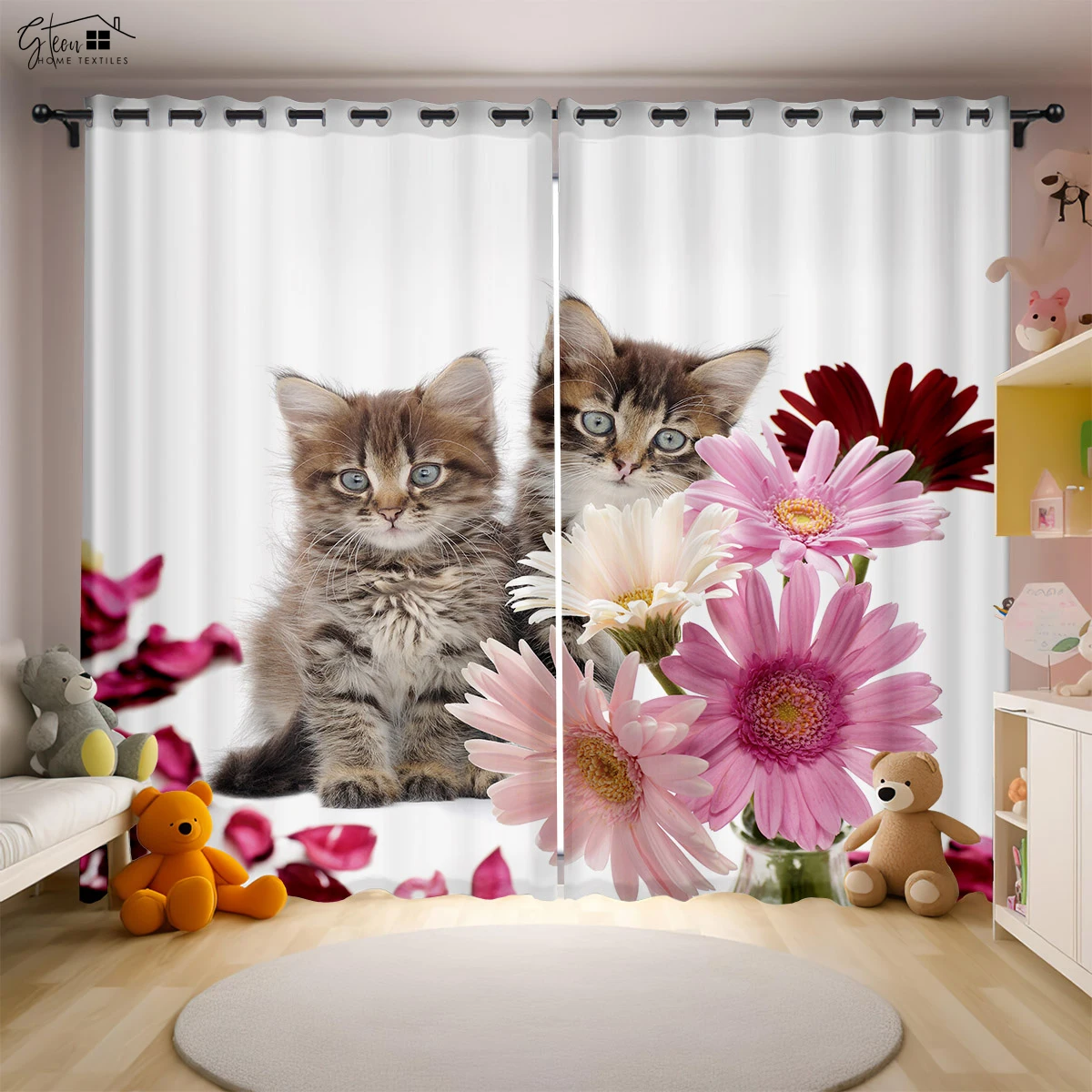 Cute Cat Animal Pattern Decorative Curtains Boys Girls Bedroom Children's Room Living Room Modern Simple 3D Printing Curtains