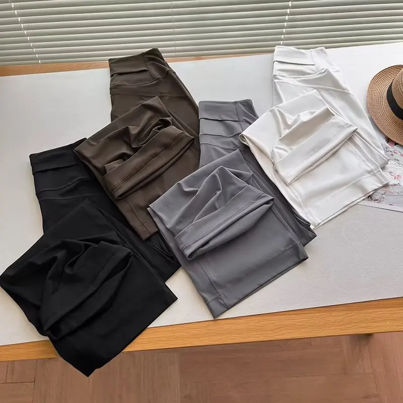 กางเกงโยคะทรงตรงเอวสูงสำหรับผู้หญิง ทรงหลวม ใส่เล่นพิลาทิส ออกกำลังกาย ขากว้าง สไตล์ลำลอง