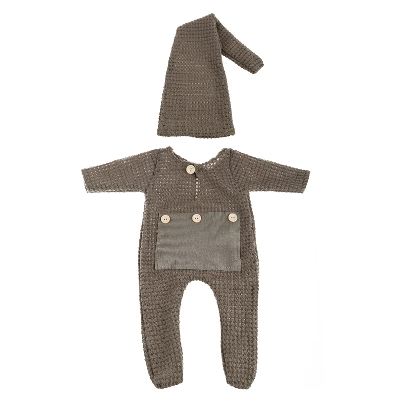 

2 Pcs Newborn Photography Props Crochet Outfit Baby Romper Hat Set Infants Photo Shooting Beanies Cap Jumpsuit Bodysuit D5QA