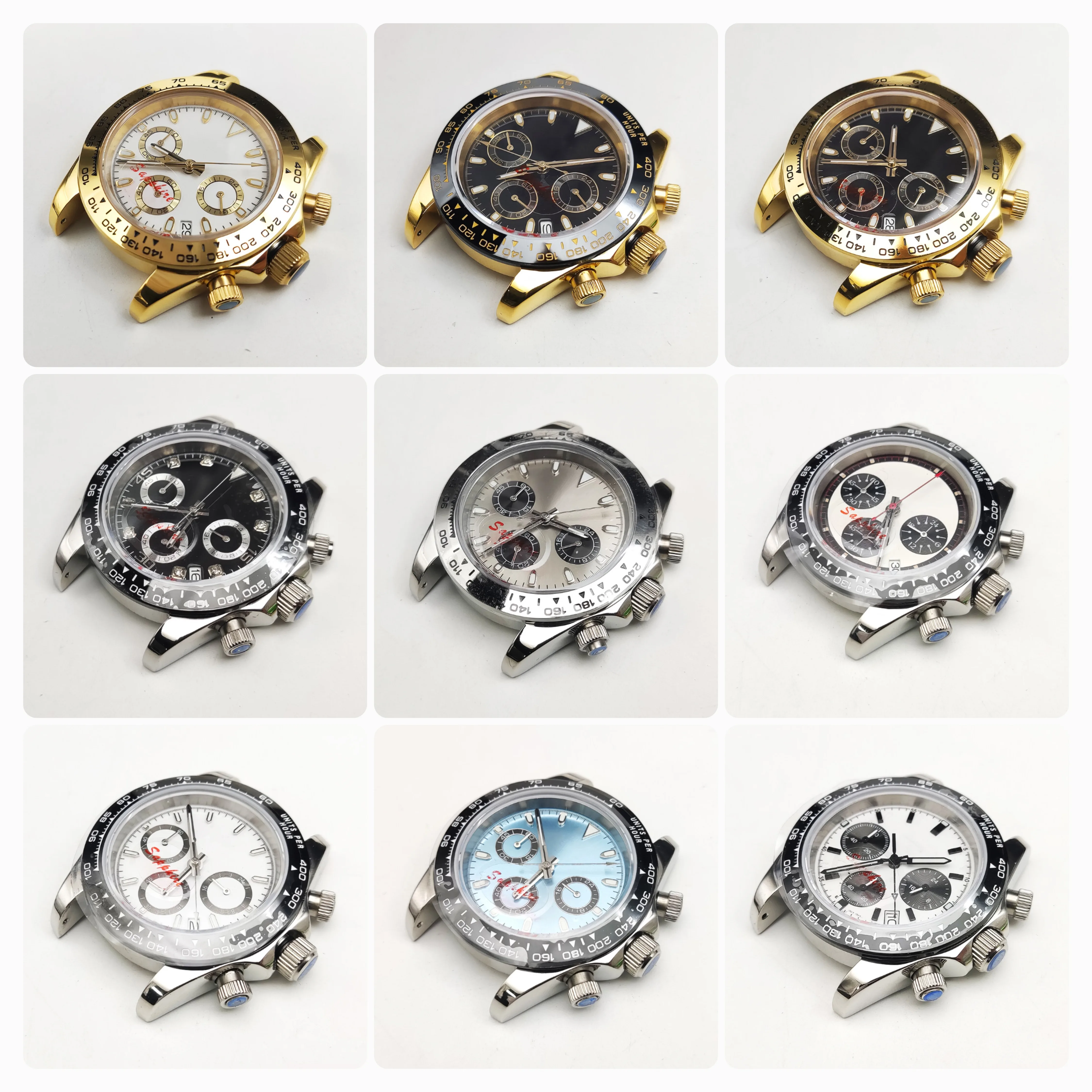 

39.5mm gold-plated ceramic bezel case kit Sapphire crystal surface. Compatible with VK63 movement. 32.5mm dial. Stainless steel
