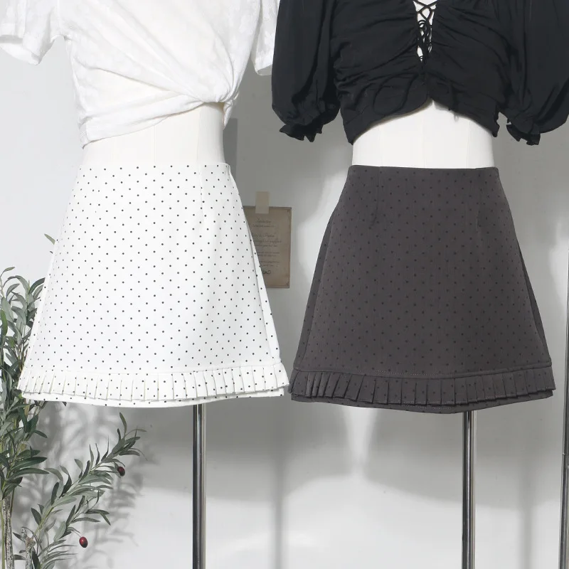Ruffle Leaf Edge Polka Dot Skirt Women Summer High Waist Anti-light A-word Hip Skirt
