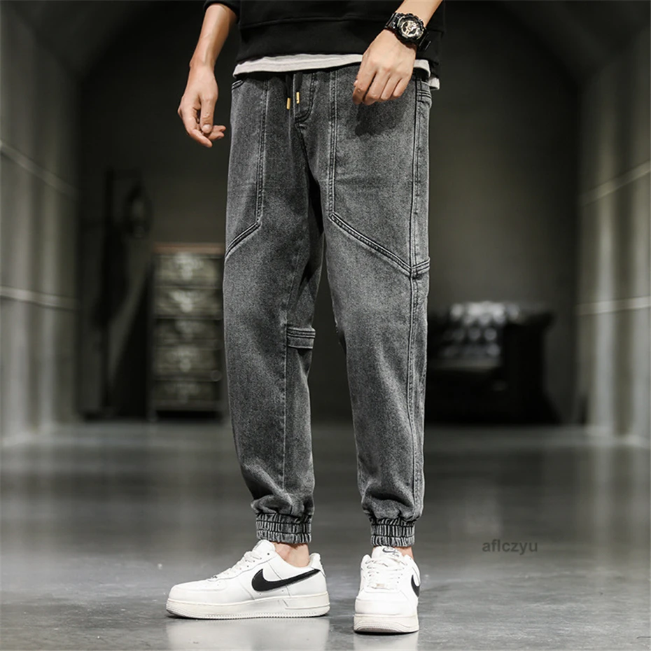Jogger Jeans Men Denim Pants Plus Size 8XL Fashion Casual Elastic Waist Denim Pants Male Solid Color Trousers