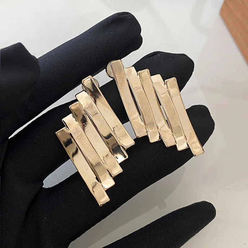 

Coffee Gold Earrings, 2026 New Style, Premium Long Strip Metal Stud Earrings for Women, Light Luxury Jewelry Earrings, Trendy Gi