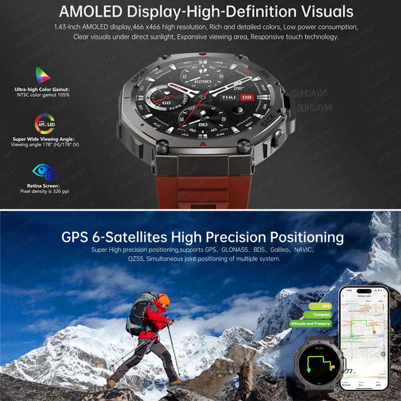 T-Rex 3 GPS Smart Watch 10ATM Waterproof Built-in Dual-band GNSS Compass Military Sport Smartwatch Men 2025 New For Xiaomi Ultra