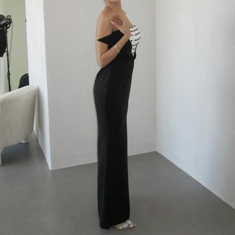 사용자 정의 스트레이트 댄스 파티 드레스 발목 길이 Strapless 민소매 이브닝 가운 간단한 패션 크리스탈 백리스 파티 가운