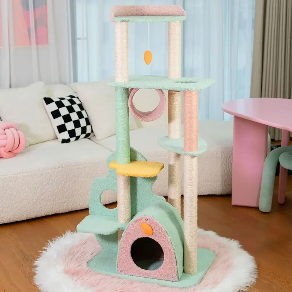 Extra Large 57.5 Cat Tower Condo with Sisal Posts, Cozy House, Multi-Level Play, Heavy Duty for XL Cats