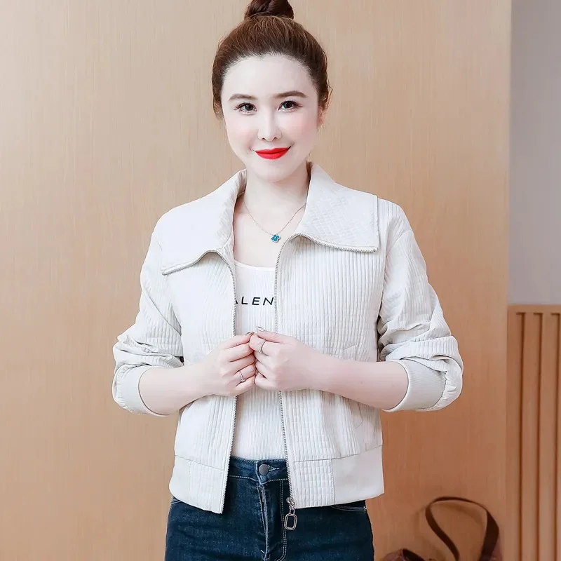 spring Autumn Short Casual Jacket 2024 New Navy collar Loose Women's Clothes Top Outeawer Solid Colour Fashion Coat Female