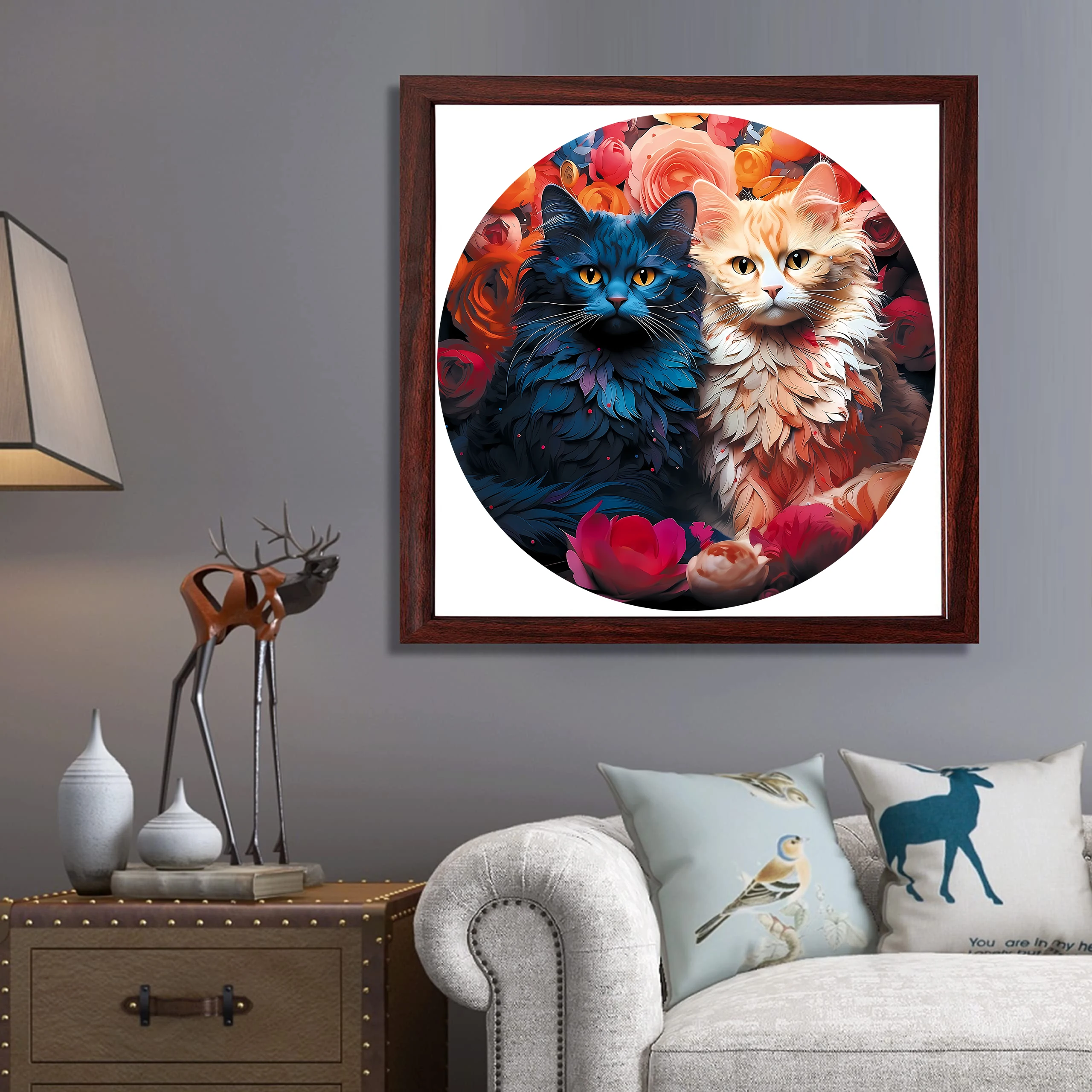 قطتان خشبية بانوراما الألغاز الفن للبالغين ، قطع فريدة على شكل حيوان ، ألعاب تخفيف التوتر ، لعبة ترفيهية ديي للأسرة