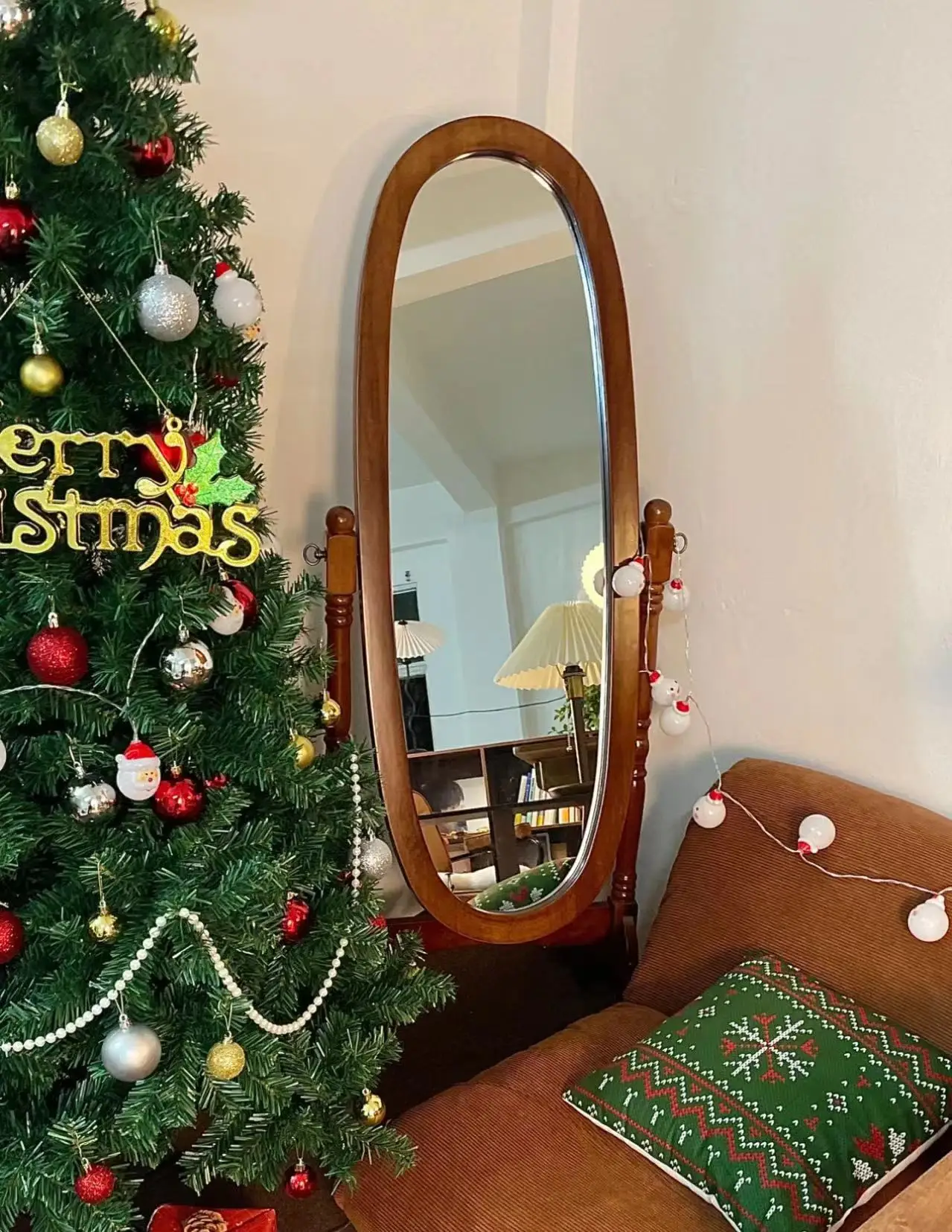 European American solid wood full-length mirror, floor-to-ceiling full-length mirror ins wind dressing mirror, wedding art fitti