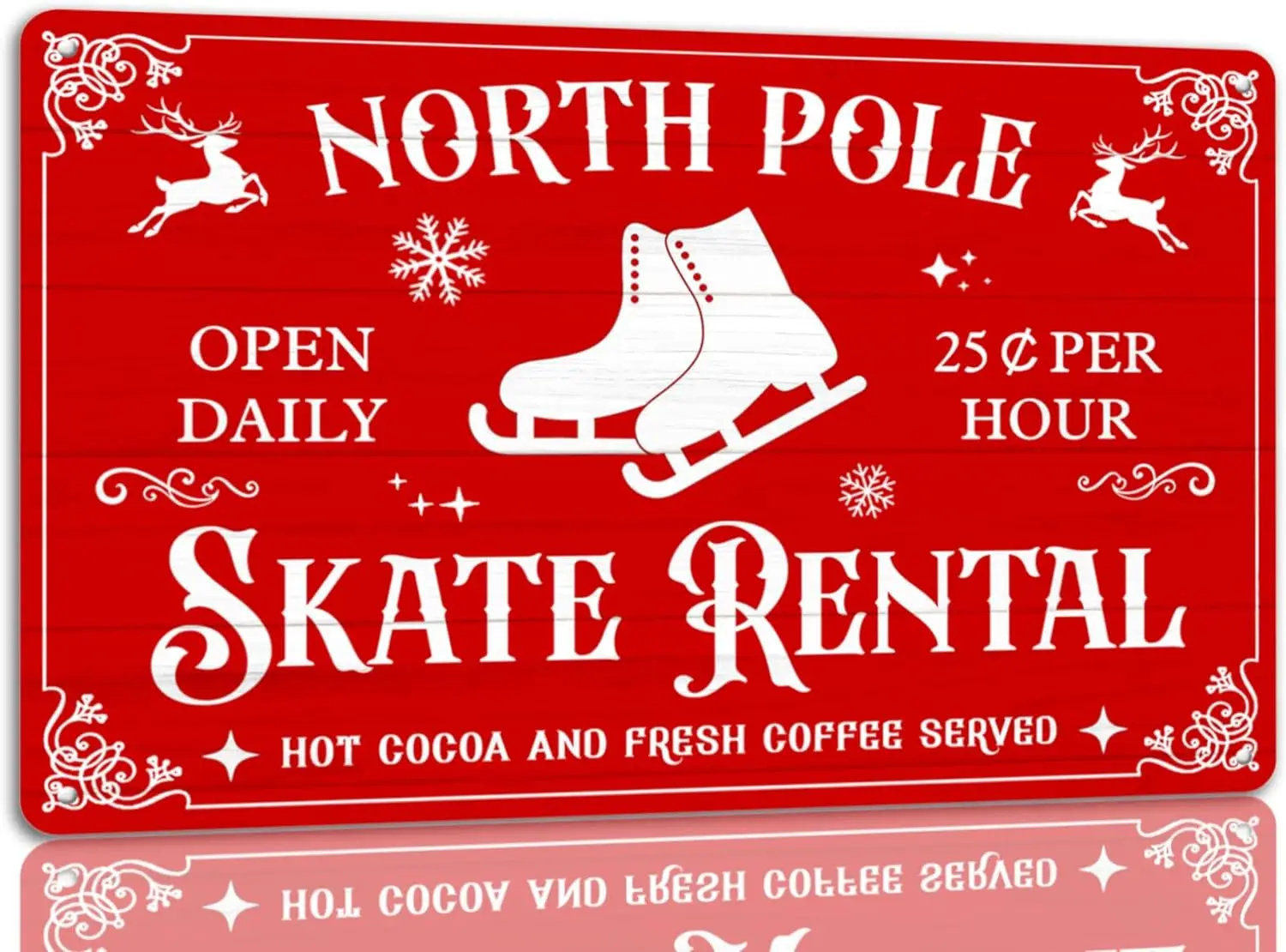 North Pole Skate Rental Tin Sign Funny Christmas Metal Signs Retro Santa Sign Christmas Wall Art Decor For Home Cafe Shop 8x12 I