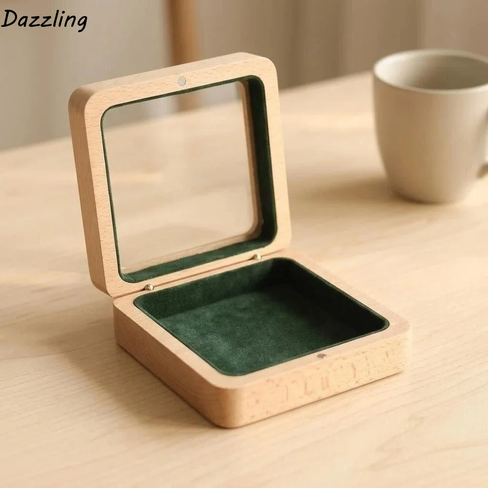 Luxury Wooden Bracelet Holder Anti-collision Packaging Transparent Lid Jewelry Box Square Storage Hand Chain Display Case Couple