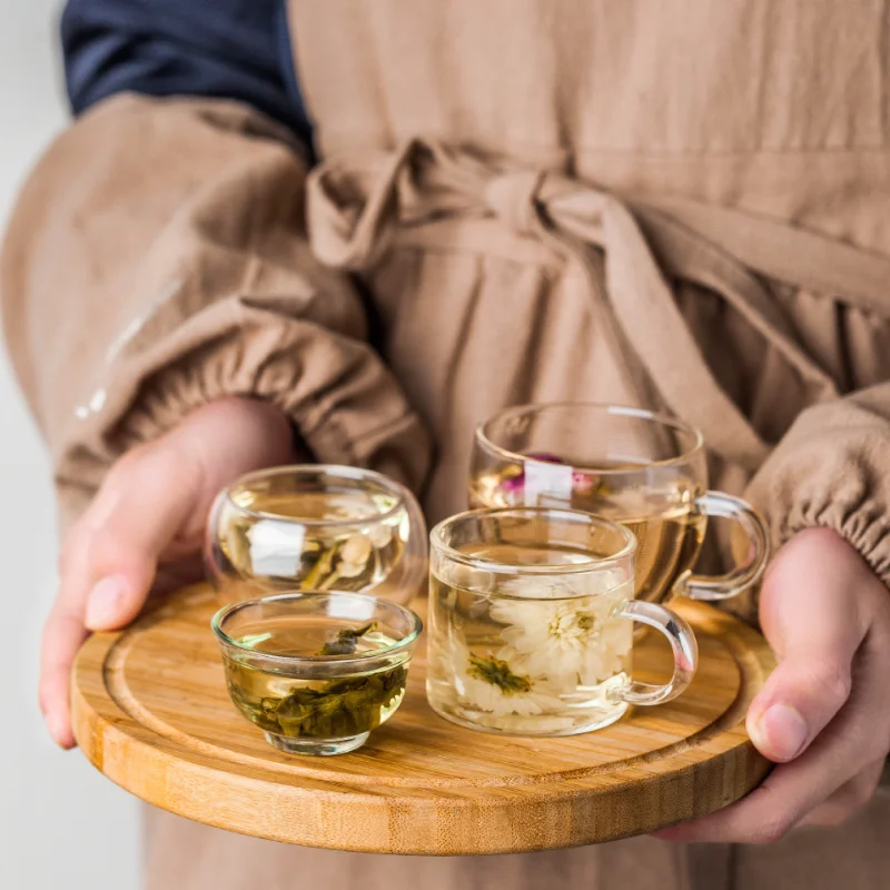 

Heat-resistant thickened double-layer glass teacups teacups with glass tea cups, glass green tea cups and kung fu tea sets.