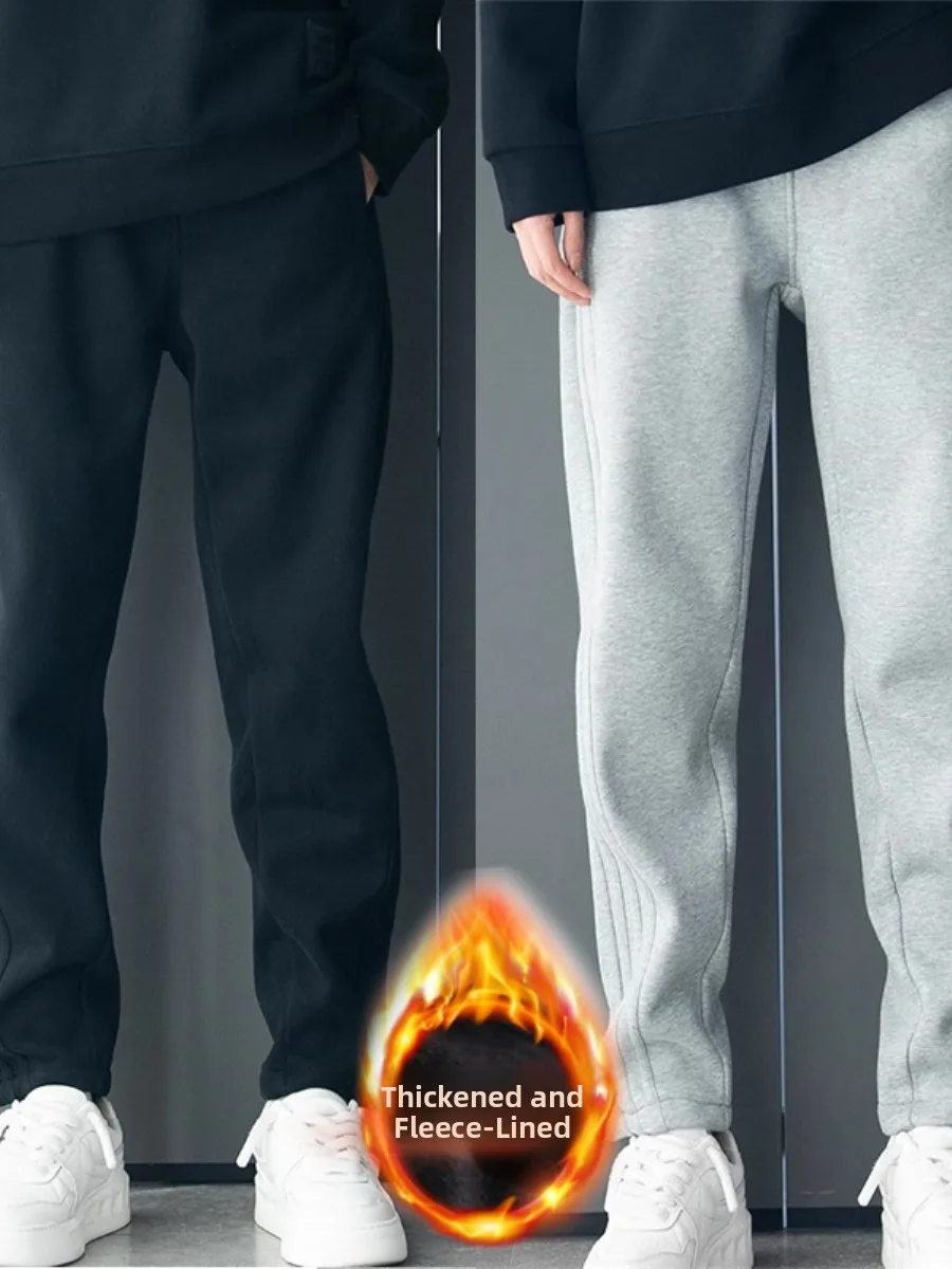 

Мужские повседневные брюки в американском стиле, осенне-зимние, на флисовой подкладке, свободные, прямые, тонкие, спортивные, модные...