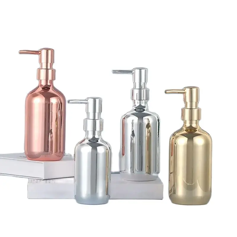 

10Pcs 300/500ML Empty Bathroom Soap Dispenser Stylish Press Pump for Shampoo Lotion Cosmetics Shower Plastic PET Plating Bottle